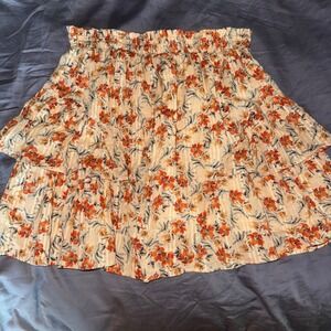 Minkpink ruffle mini‎ skirt floral boho cottagecore flirty beige